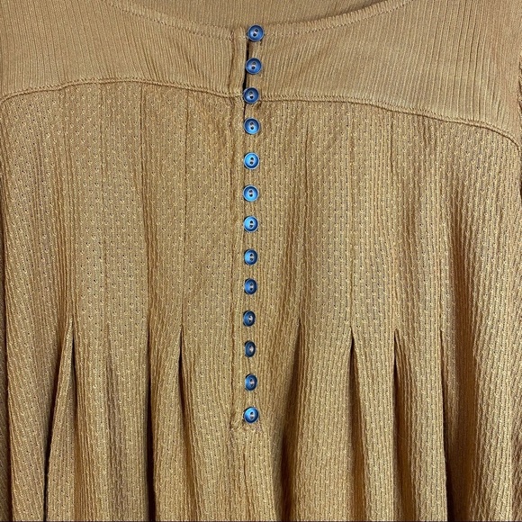 Free People Devin Knit Bishop Sleeve Yellow Scoop Neck Top XS Extra Small - Picture 9 of 13